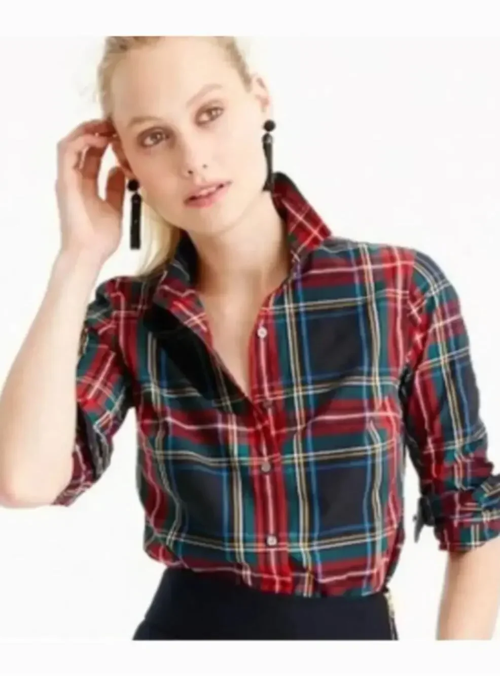 J. Crew Perfect Button Down Shirt in Stewart Plaid Size 14